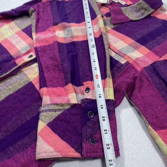 NWT FREE PEOPLE $148 SO LONG SUMMER COTTON FLANNEL SHIRT L PINK PLAID Button - Picture 7 of 12